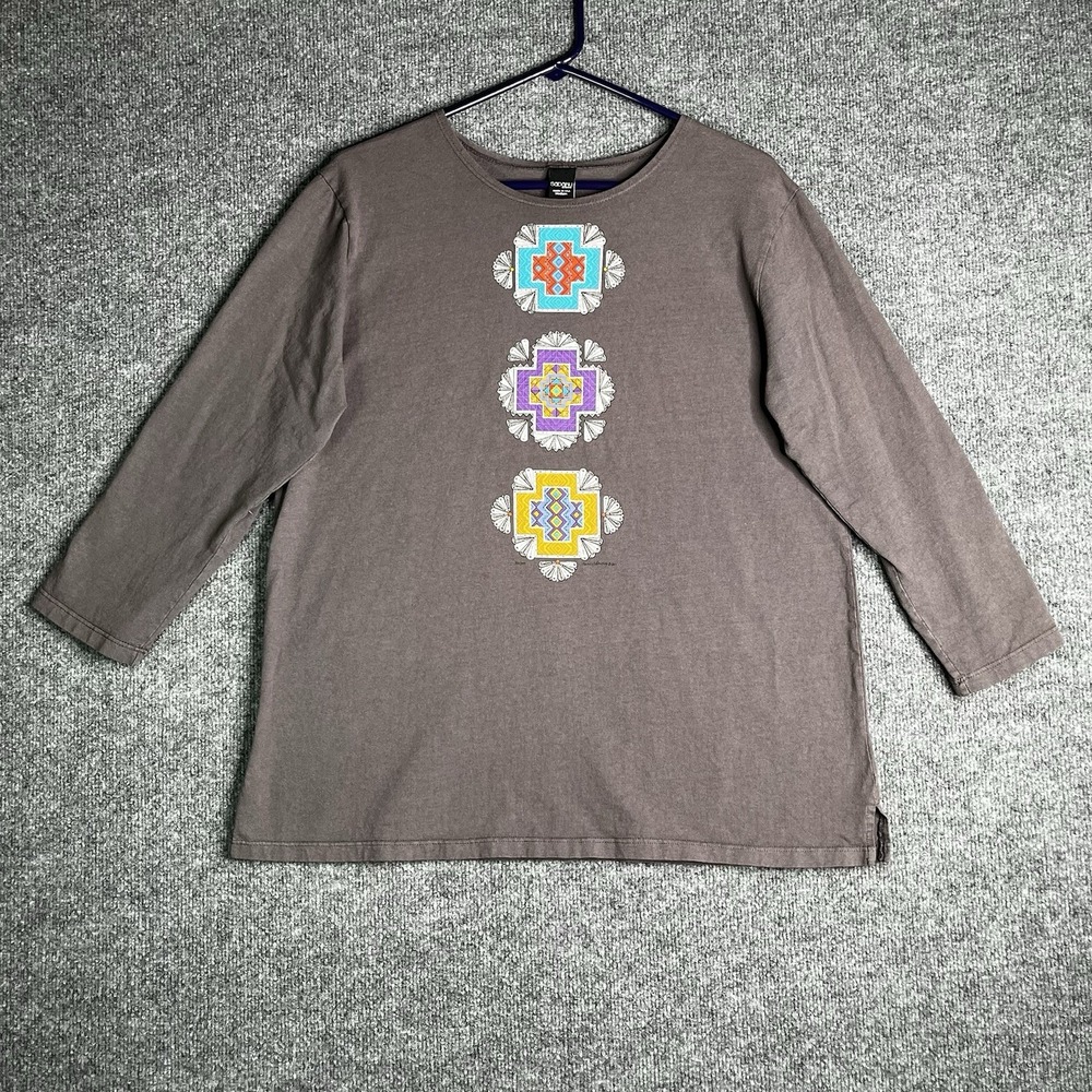 Sabaku Artwear Southwestern Geometric Top‎ Medium 3/4 Sleeve Art Gray